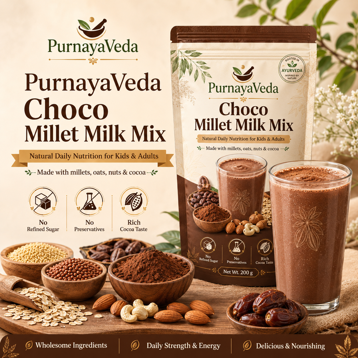 PurnayaVeda Choco Millet Milk Mix_250Gms
